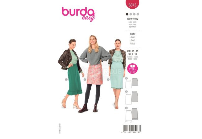 Střih Burda 6073 - Rovná sukně s gumou v pase