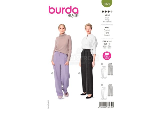 Střih Burda 6079 - Široké kalhoty s puky
