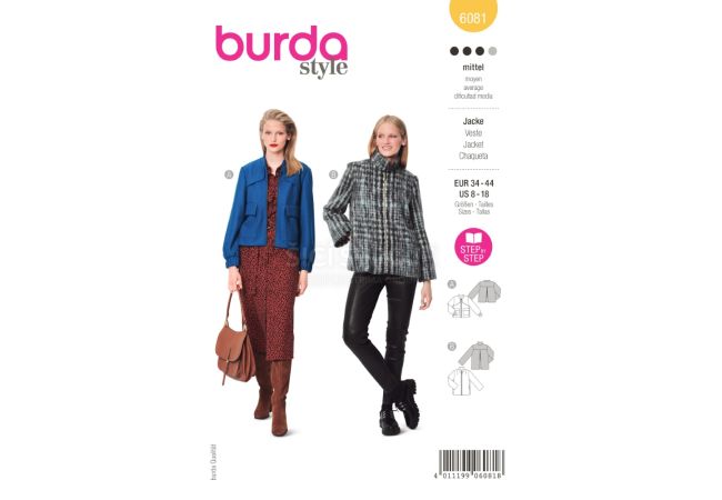 Střih Burda 6081 - Bunda, sako na zip s vysokým límcem