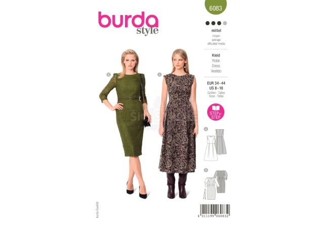 Střih Burda 6083 - Šaty s rozšířenou sukní, pouzdrové krajkové šaty