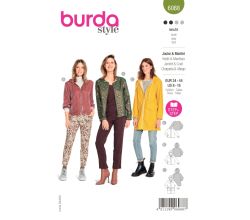 Střih Burda 6088 - Mikina na zip s kapucí, sako na zip, dlouhá bunda s kapucí, pláštěnka