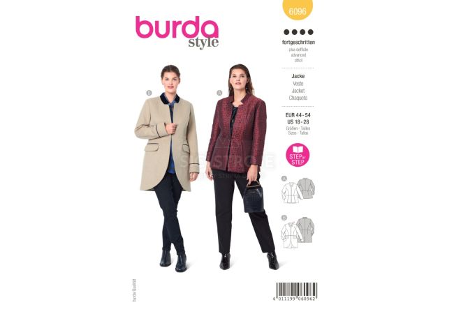 Střih Burda 6096 - Sako peplum pro plnoštíhlé dlouhé sako