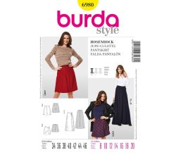 Střih Burda 6980 - Zavinovací kalhotová sukně, culottes