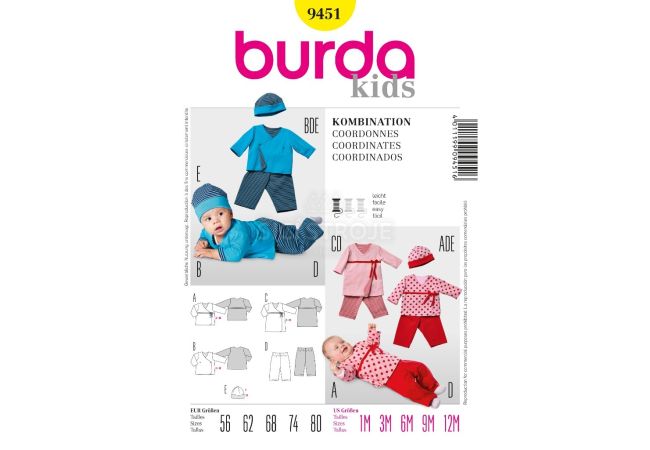 Střih Burda 9451 - Dětské zavinovací tričko, kalhoty, čepice