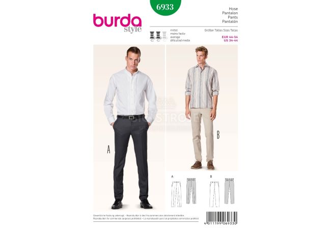 Střih Burda 6933 - Pánské kalhoty, kalhoty s puky