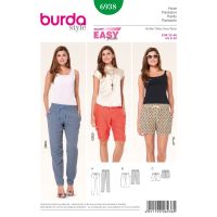 Střih Burda 6938 - Jednoduché kalhoty, bermudy, šortky