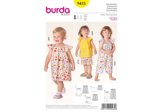 Střih Burda 9435 - Dětské šaty, halenka, kraťasy, overal