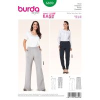 Střih Burda 6859 - Kalhoty s gumou v pase pro plnoštíhlé