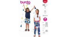 Střih Burda 9228 - Kalhoty s gumou v pase pro dívky a chlapce, tepláčky, šortky
