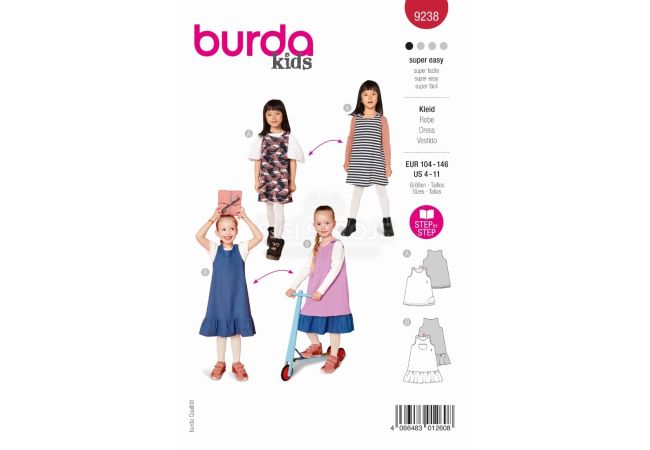 Střih Burda 9238 - Áčkové šaty pro dívky