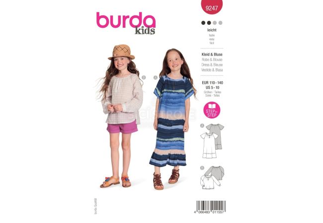 Střih Burda 9247 - Volné šaty, halenka pro dívky