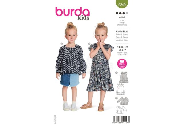 Střih Burda 9249 - Nabírané šaty a halenka pro dívky