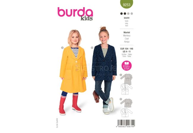 Střih Burda 9253 - Dívčí kabát