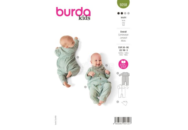 Střih Burda 9258 - Overal se zapínáním na patentky na nohavicích
