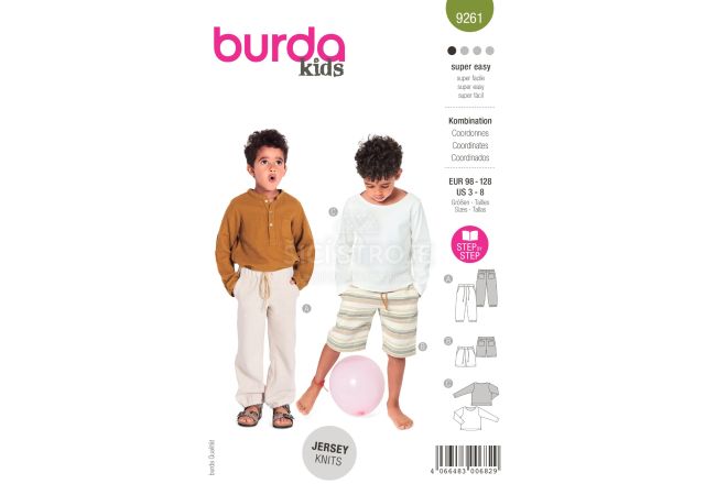 Střih Burda 9261 - Klučičí tepláky, šortky a tričko