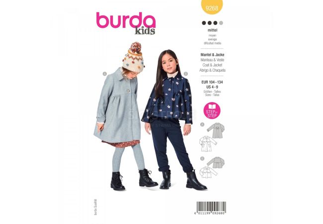 Střih Burda 9268 - Dívčí kabátek ve dvojím provedení