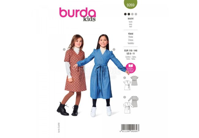 Střih Burda 9269 - Dívčí zavinovací šatičky ve dvojím provedení