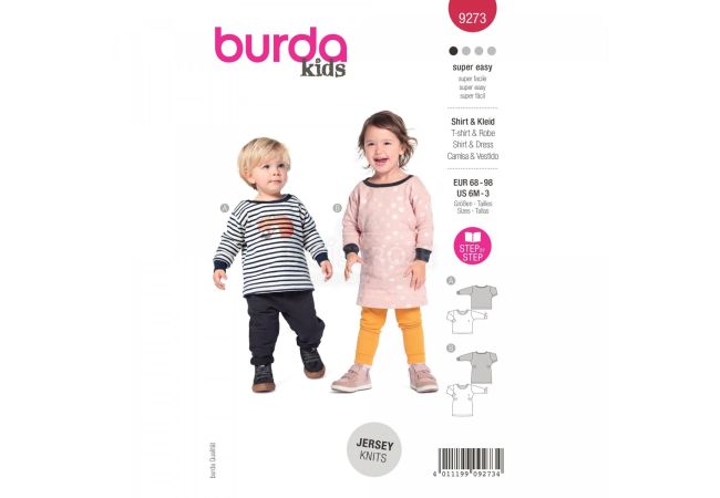 Střih Burda 9273 - Šatičky a tričko pro miminko - kombinace 2 střihy