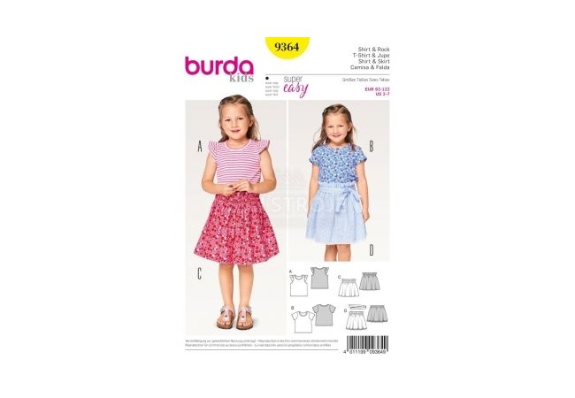 Střih Burda 9364 - Dětské jednoduché tílko, tričko, sukně
