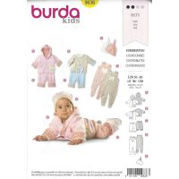 Střih Burda 9636 - Kabátek s kapucí, mikinka, tepláčky, dupačky, čepička