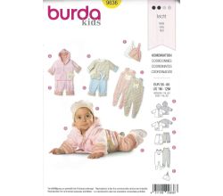 Střih Burda 9636 - Kabátek s kapucí, mikinka, tepláčky, dupačky, čepička