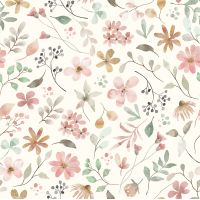 Rib Jersey Digital Print - Flowers, Off White