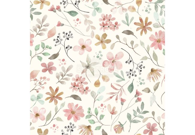 Rib Jersey Digital Print - Flowers, Off White