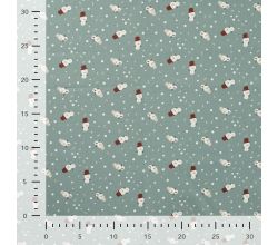 Cotton Poplin Print, Snowman, Dark Dusty Mint