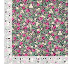 Cotton Poplin Print, Christmas Flowers, Mid Grey