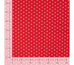 Cotton Poplin Foil Print, Stars Big, Red