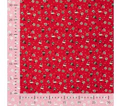 Cotton Poplin Foil Print, Ornaments, Red