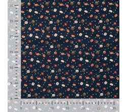 Cotton Poplin Foil Print, Ornaments, Navy