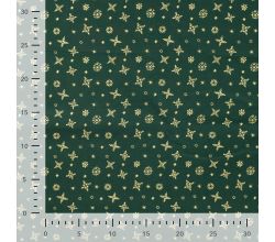 Cotton Poplin Foil Print, Snowflakes, Army
