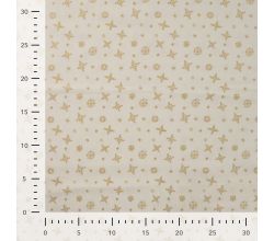 Cotton Poplin Foil Print, Snowflakes, Ecru