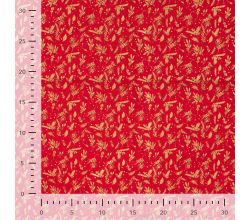 Cotton Poplin Foil Print, Holly Foil, Red