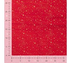 Cotton Poplin Foil Print, Small Stars, Red