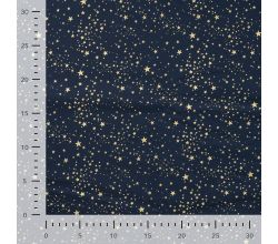 Cotton Poplin Foil Print, Small Stars, Navy