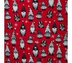 French Terry Print Brushed, Vintage Gnomes, Red