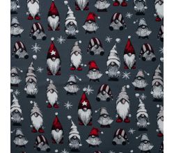 French Terry Print Brushed, Vintage Gnomes, Grey