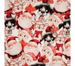French Terry Digital Print, Christmas Family, Red