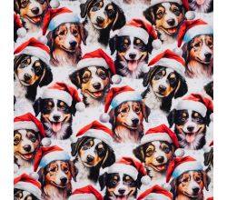 French Terry Digital Print, Christmas Dogs, Ecru