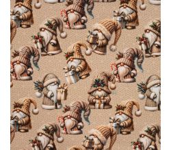 French Terry Digital Print, Christmas Gnomes, Sand