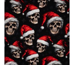 French Terry Digital Print, Christmas Skulls, Black