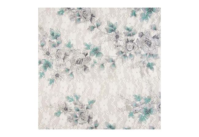 Lace With Embroidery - Ecru/Grey/Mint