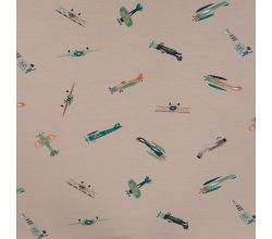 Cotton/EA Jersey Print, Vintage Airplanes, Sand
