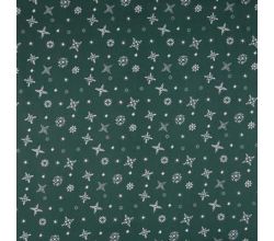 Cotton Poplin Print, Snowflakes, Green