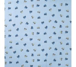 Cotton Poplin Print, Tractor, Baby Blue