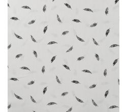 Cotton Poplin Print, Feathers, Black Off White