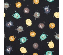 French Terry Print, Funny Monsters, Black