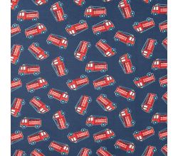 French Terry Print, Fire Trucks, Denim